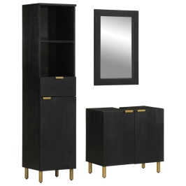 Juego de muebles de baño 3 pzas madera contrachapada negro