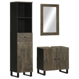 Conjunto de muebles de baño 3 piezas madera maciza mango negro