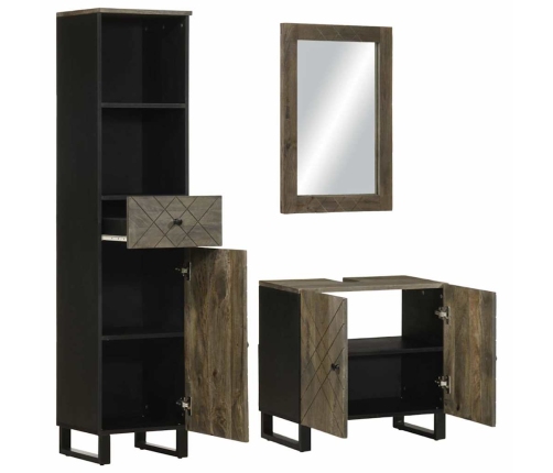 Conjunto de muebles de baño 3 piezas madera maciza mango negro