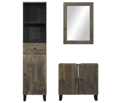 Conjunto de muebles de baño 3 piezas madera maciza mango negro