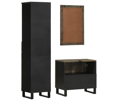 Conjunto de muebles de baño 3 piezas madera maciza mango negro