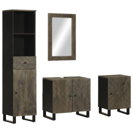 Conjunto de muebles de baño 4 piezas madera maciza mango negro