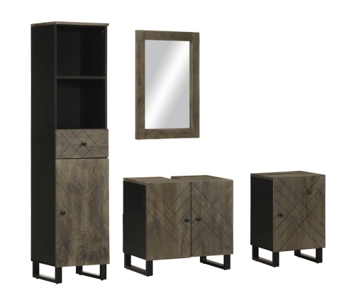 Conjunto de muebles de baño 4 piezas madera maciza mango negro