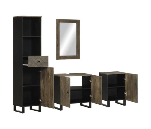 Conjunto de muebles de baño 4 piezas madera maciza mango negro