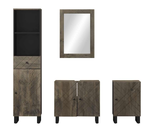 Conjunto de muebles de baño 4 piezas madera maciza mango negro