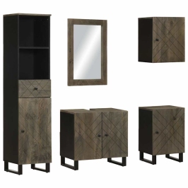 Conjunto de muebles de baño 5 piezas madera maciza mango negro