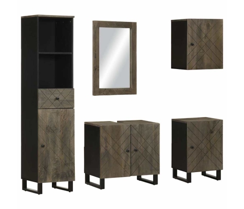 Conjunto de muebles de baño 5 piezas madera maciza mango negro