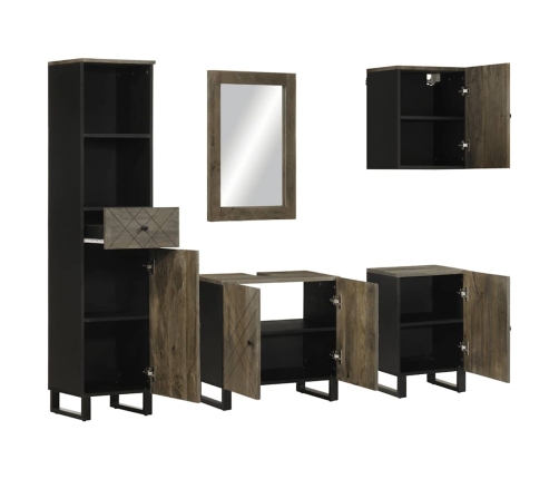 Conjunto de muebles de baño 5 piezas madera maciza mango negro