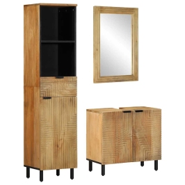 Conjunto de muebles de baño 3 uds marrón madera maciza de mango