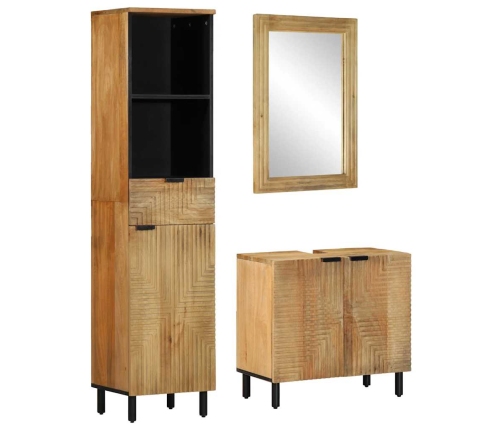 Conjunto de muebles de baño 3 uds marrón madera maciza de mango