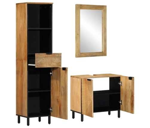 Conjunto de muebles de baño 3 uds marrón madera maciza de mango