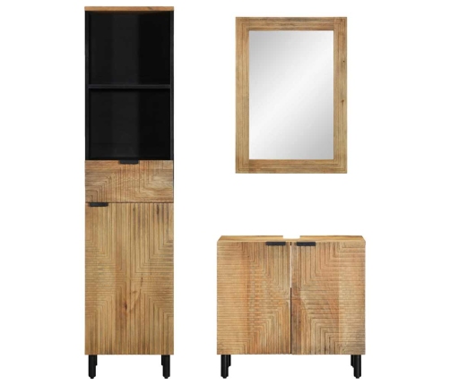 Conjunto de muebles de baño 3 uds marrón madera maciza de mango