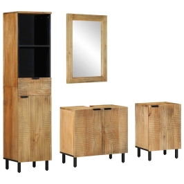 Conjunto de muebles de baño 4 piezas marrón madera maciza mango