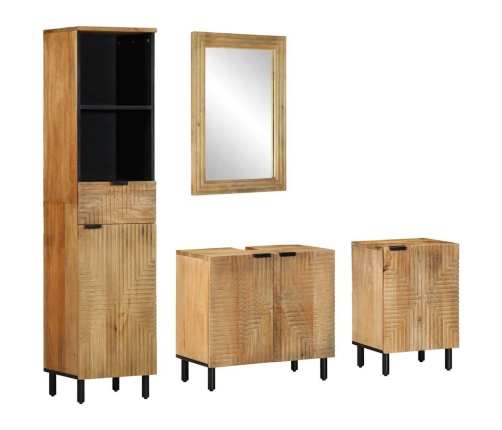 Conjunto de muebles de baño 4 piezas marrón madera maciza mango