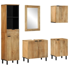 Conjunto de muebles de baño 5 piezas madera maciza mango marrón