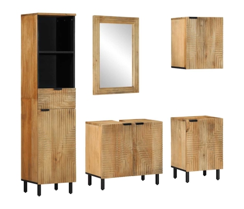 Conjunto de muebles de baño 5 piezas madera maciza mango marrón