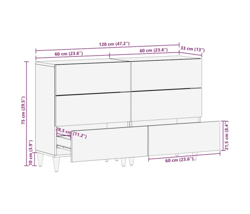 Aparadores 2 uds de madera maciza de mango gris claro