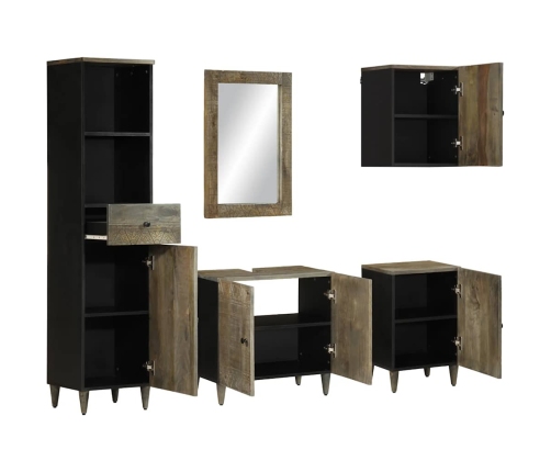 Conjunto de muebles de baño 5 piezas madera maciza de mango