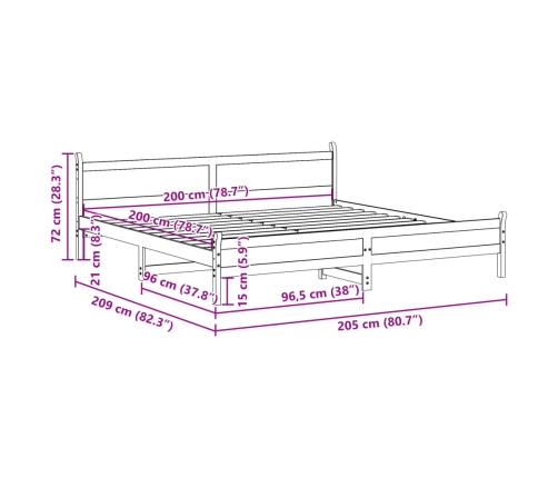 Estructura de cama sin colchón madera maciza blanca 200x200 cm