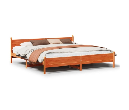 Cama sin colchón madera maciza de pino marrón cera 200x200 cm