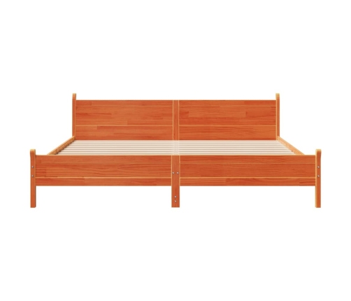 Cama sin colchón madera maciza de pino marrón cera 200x200 cm