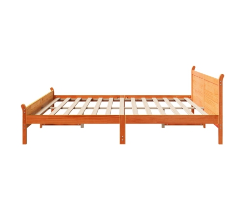 Cama sin colchón madera maciza de pino marrón cera 200x200 cm