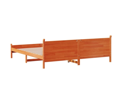 Cama sin colchón madera maciza de pino marrón cera 200x200 cm