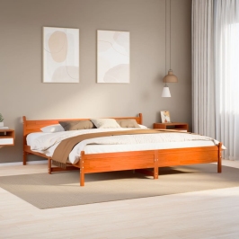 Cama sin colchón madera maciza de pino marrón cera 200x200 cm