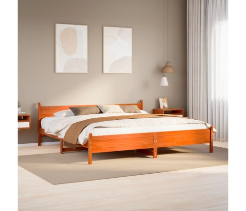 Cama sin colchón madera maciza de pino marrón cera 200x200 cm