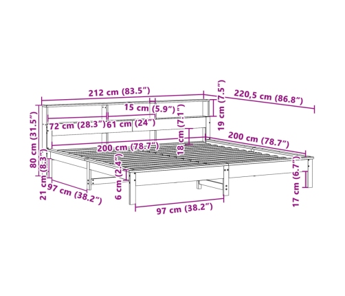Estructura de cama sin colchón madera maciza de pino 200x200 cm