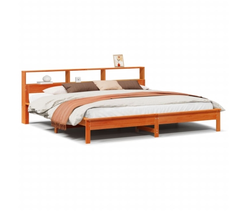 Cama sin colchón madera maciza de pino marrón cera 200x200 cm