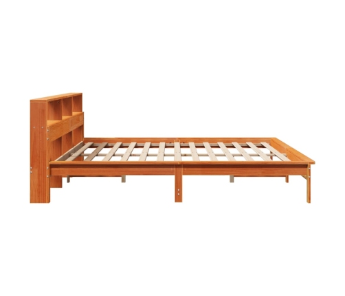 Cama sin colchón madera maciza de pino marrón cera 200x200 cm