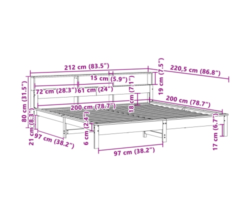 Cama sin colchón madera maciza de pino marrón cera 200x200 cm