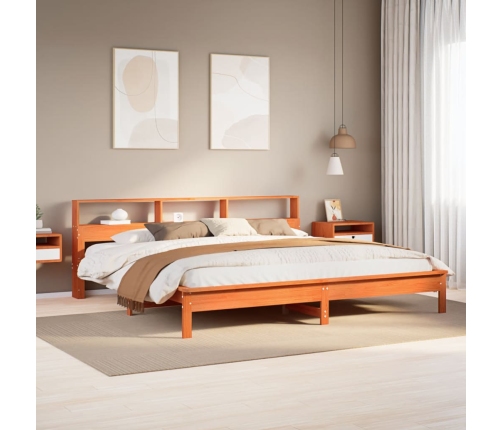 Cama sin colchón madera maciza de pino marrón cera 200x200 cm