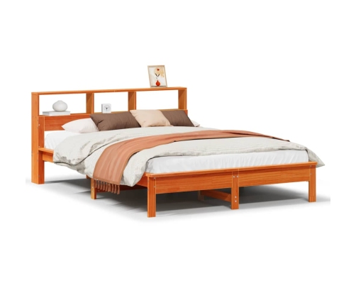 Cama sin colchón madera maciza de pino marrón cera 160x200 cm