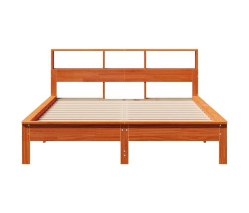 Cama sin colchón madera maciza de pino marrón cera 160x200 cm
