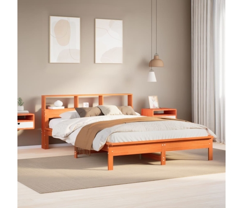Cama sin colchón madera maciza de pino marrón cera 160x200 cm