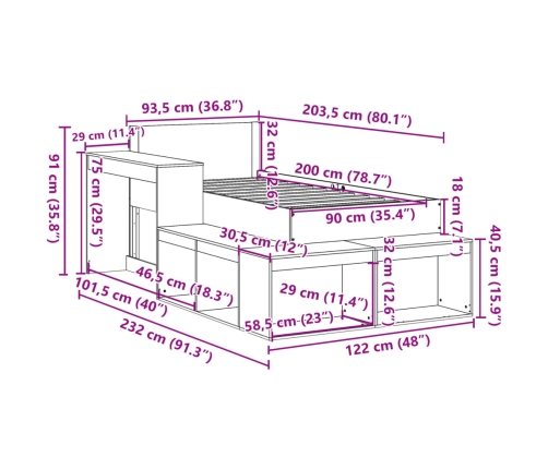 Estructura de cama sin colchón madera maciza de pino 90x200 cm