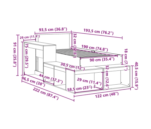 Estructura de cama sin colchón madera maciza marrón 90x190 cm