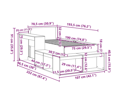 Estructura de cama sin colchón madera maciza marrón 75x190 cm