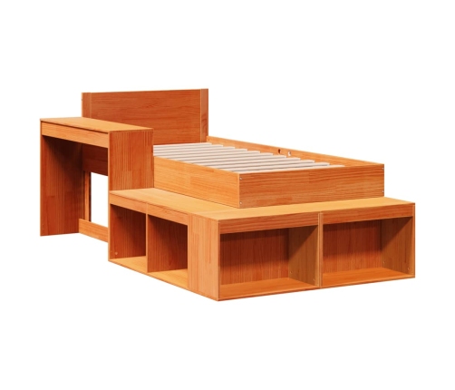 Cama sin colchón madera maciza pino marrón cera 80x200 cm