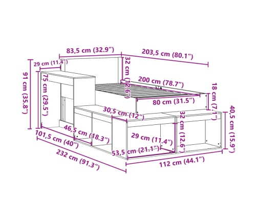 Cama sin colchón madera maciza pino marrón cera 80x200 cm