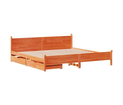 Cama sin colchón madera maciza de pino marrón cera 200x200 cm