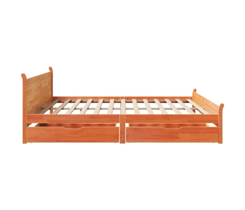 Cama sin colchón madera maciza de pino marrón cera 200x200 cm