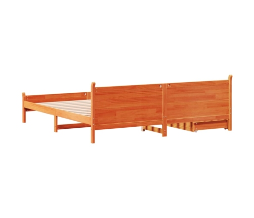 Cama sin colchón madera maciza de pino marrón cera 200x200 cm