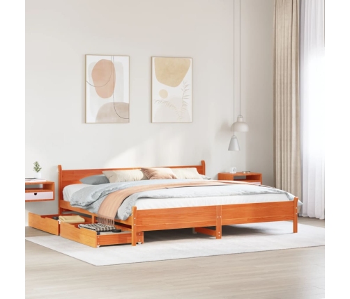 Cama sin colchón madera maciza de pino marrón cera 200x200 cm