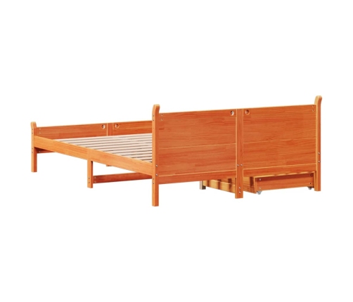 Cama sin colchón madera maciza de pino marrón cera 160x200 cm