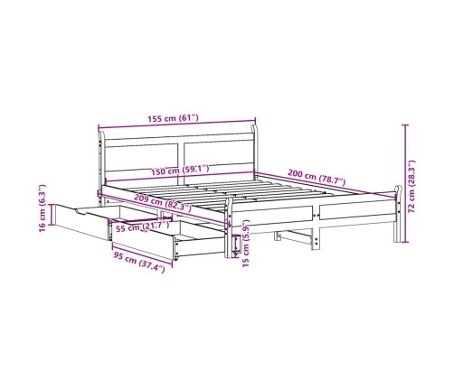 Estructura de cama sin colchón madera de pino blanca 150x200 cm