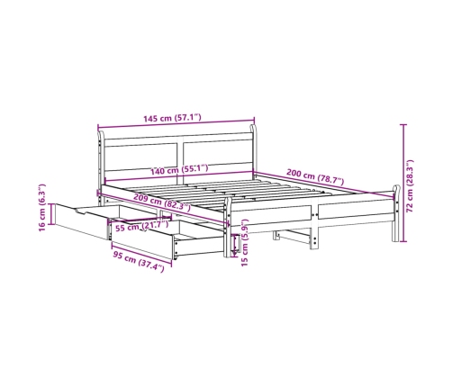 Estructura de cama sin colchón madera de pino blanca 140x200 cm