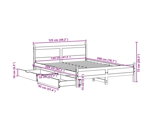 Estructura de cama sin colchón madera de pino maciza 120x200 cm